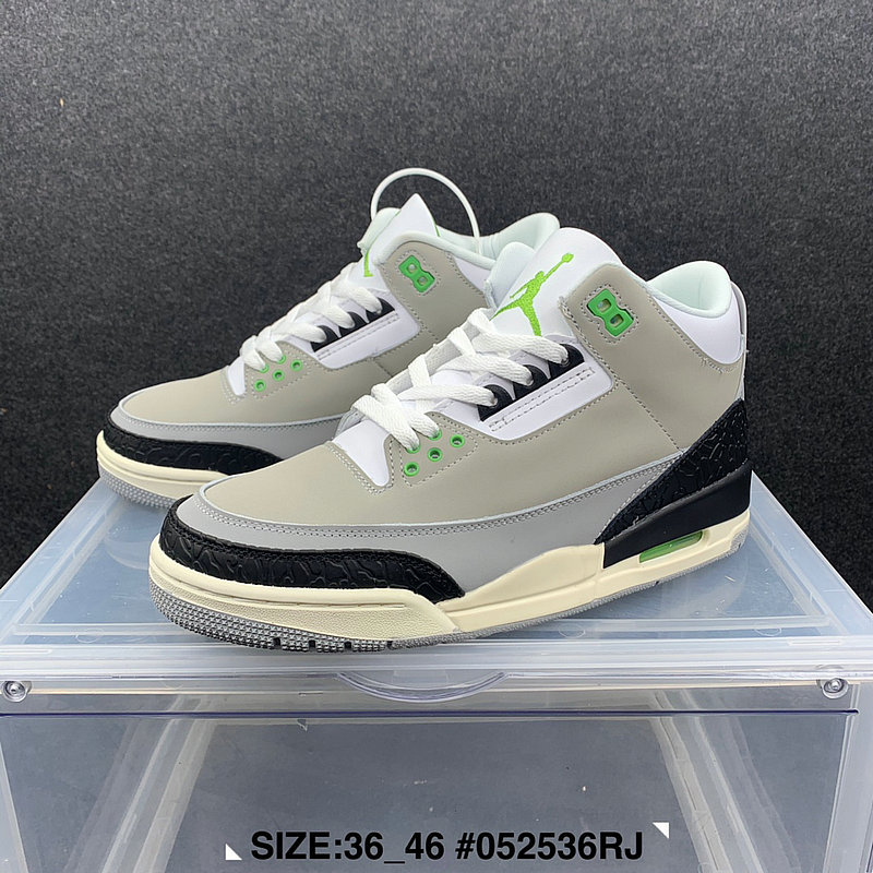 New 2021 Air Jordan 3 Grey Black Green White Shoes